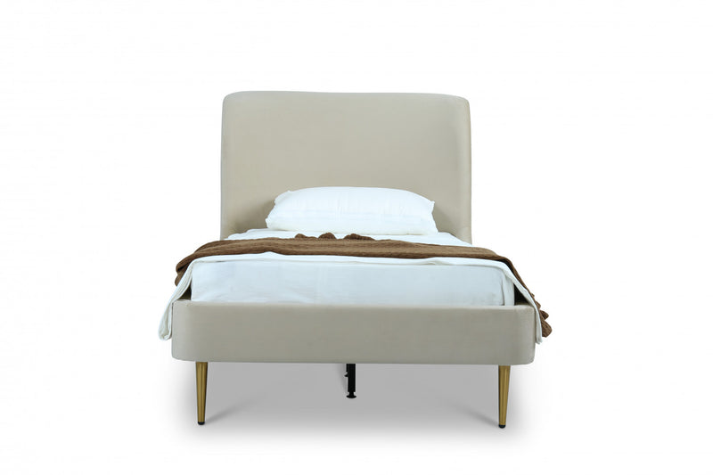 Lit jumeau Heather style milieu du siecle moderne, tapisse de velours creme et or