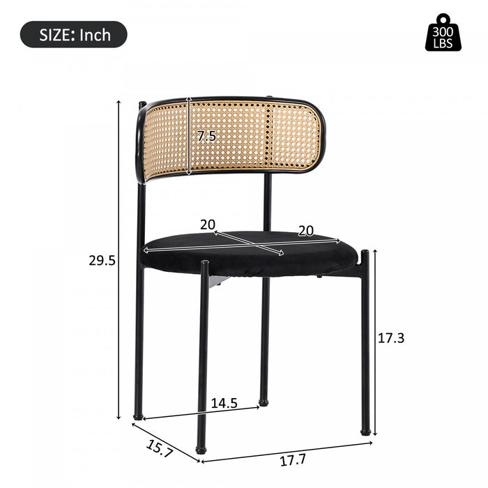 Chaises de salle a manger Mason en rotin avec pieds en metal et coussins en velours, lot de 4, noir