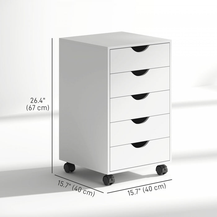 HOMCOM Classeur avec 5 Tiroirs, Roulettes, Organisateur de Rangement, Blanc