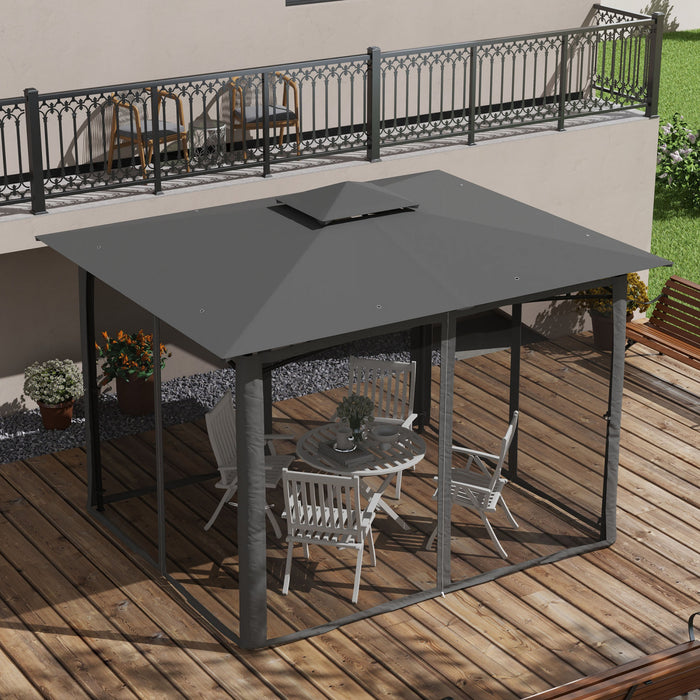 Outsunny 10' X 12' Gazebo De Patio Avec Filet Pour Pelouse, Cour, Gris