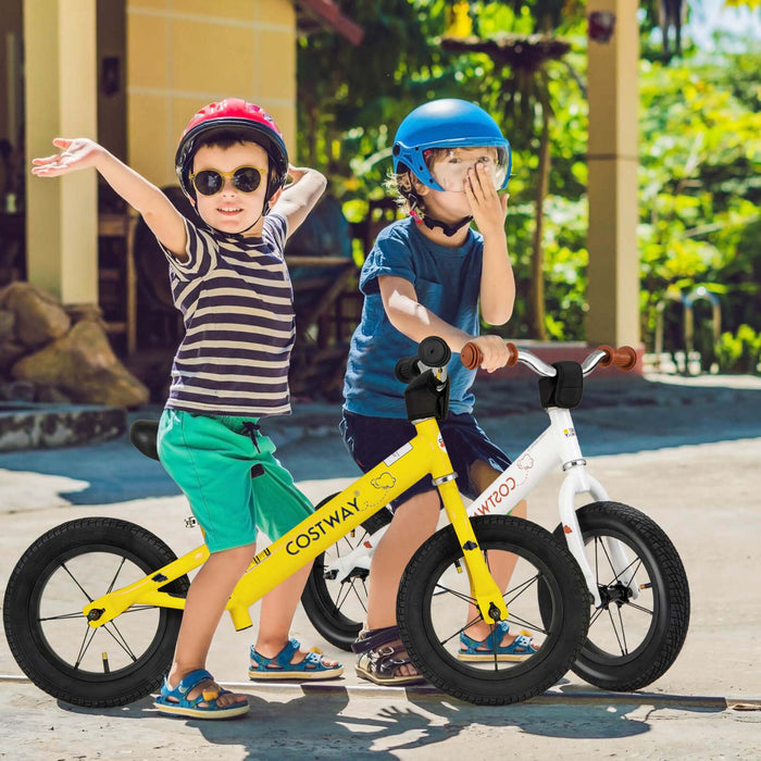 Bicycle D'equilibre Costway 12 Pouces Sans Pedale Bicycle D'entrainement Avec Pneus En Caoutchouc Gonflables Blancs