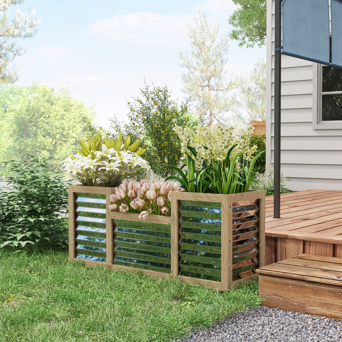 Outsunny Lit De Jardin Sureleve Avec 3 Jardinieres Pour Plantes D'exterieur, Metal Galvanise Renforce De Bois, Reservoirs De Stockage Pour La Culture De Fleurs, D'herbes Et De Legumes.