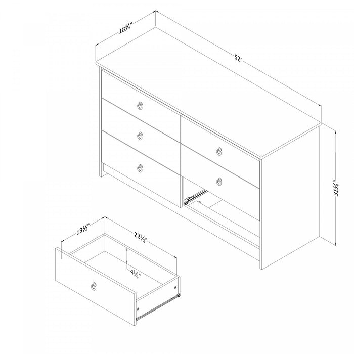 Commode Plenny à 6 tiroirs - blanche et beige