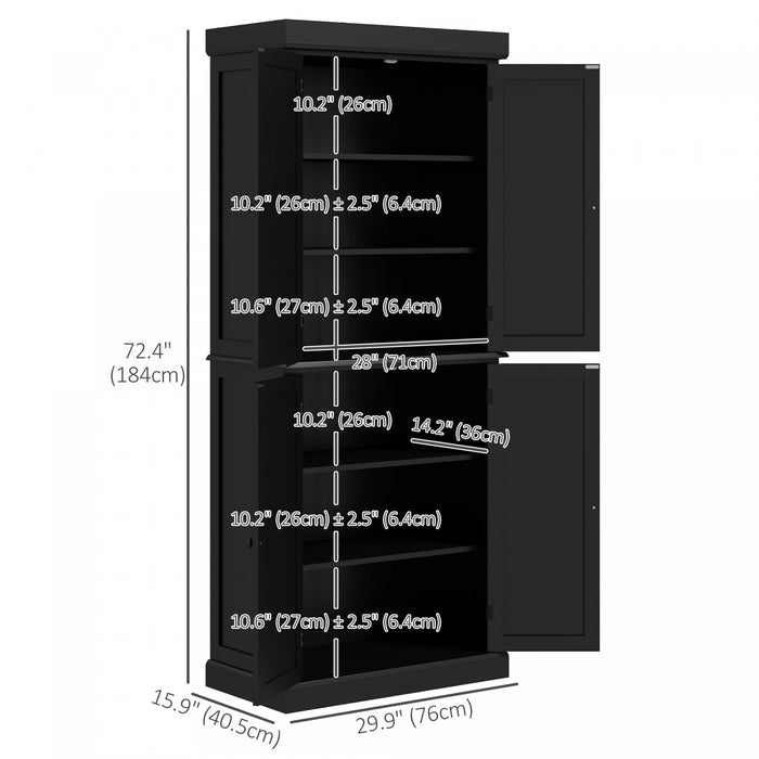 HOMCOM Garde-Manger Cuisine 4 Portes Autoportant Etageres Noir