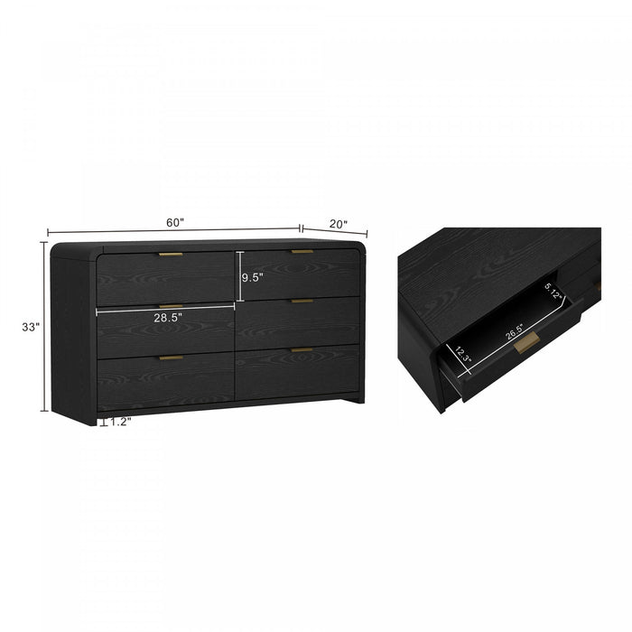 Commode moderne Grace 60\" en noir (6 tiroirs)