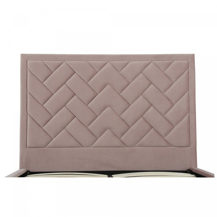 Lit Queen Moderne Rembourre en Velours Crosby, Coloris Blush
