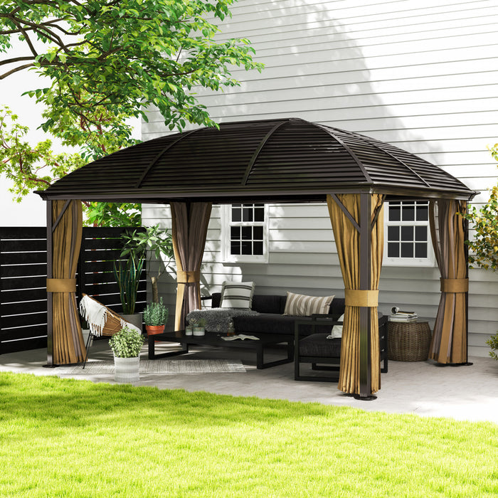 Outsunny Gazebo 10' X 13' A Toit Rigide Avec Grillage, Marron