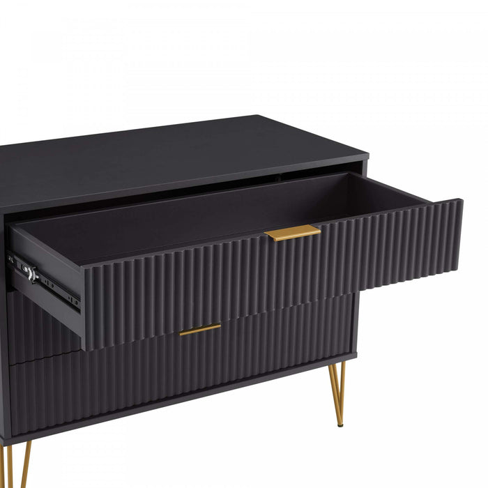 Commode Dumbo Moderne 35\" a Cannelures en Noir (3 Tiroirs)