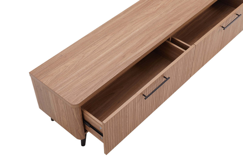 Meuble TV Jodie style Mid-Century Modern a cannelures, 175 cm, erable