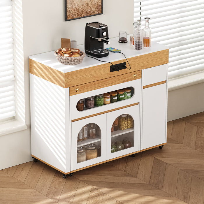 Table a manger extensible Avery avec ilot de cuisine roulant, blanc