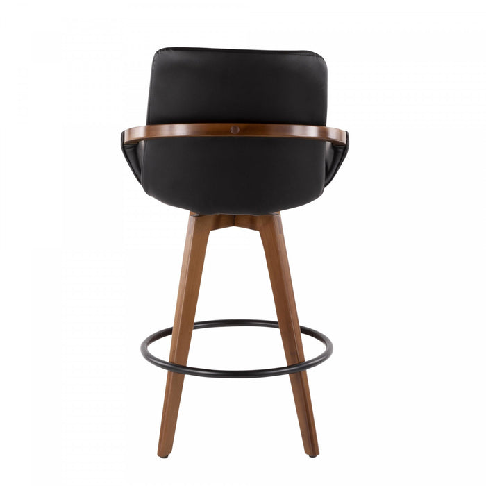 Tabouret moderne du milieu du 20e siècle Cosmo de hauteur comptoir en similicuir - noyer et noir