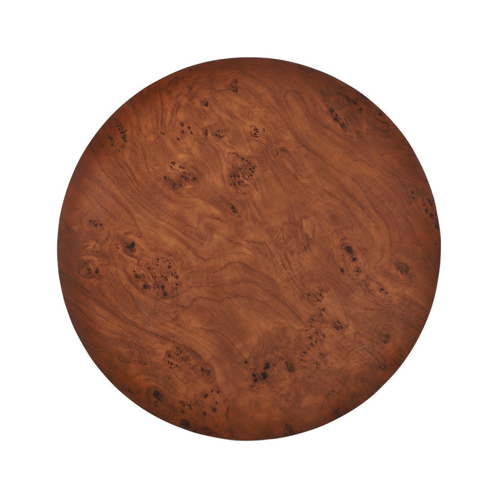 Table basse ronde moderne Sage 31,5 pouces avec finition placage bois et base cylindrique, brun