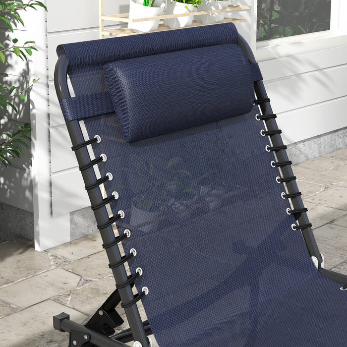 Outsunny Chaise Longue Pliante, Chaise Longue Avec Appui-tete, Bleu Fonce