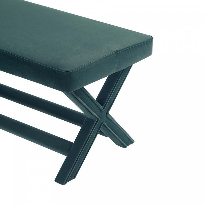 Banc d’appoint Abigail style milieu du siecle moderne en velours vert foret