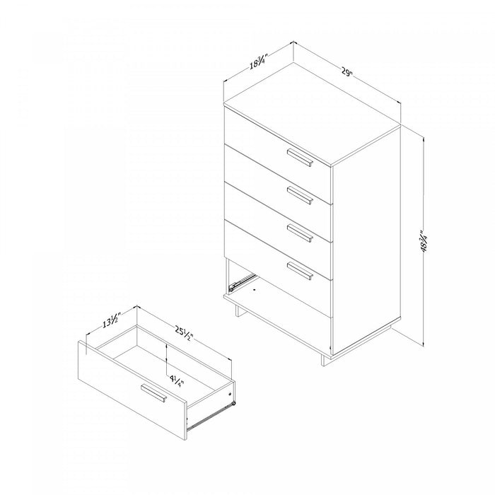 Commode verticale de rangement Cavalleri à 5 tiroirs - chêne nordique