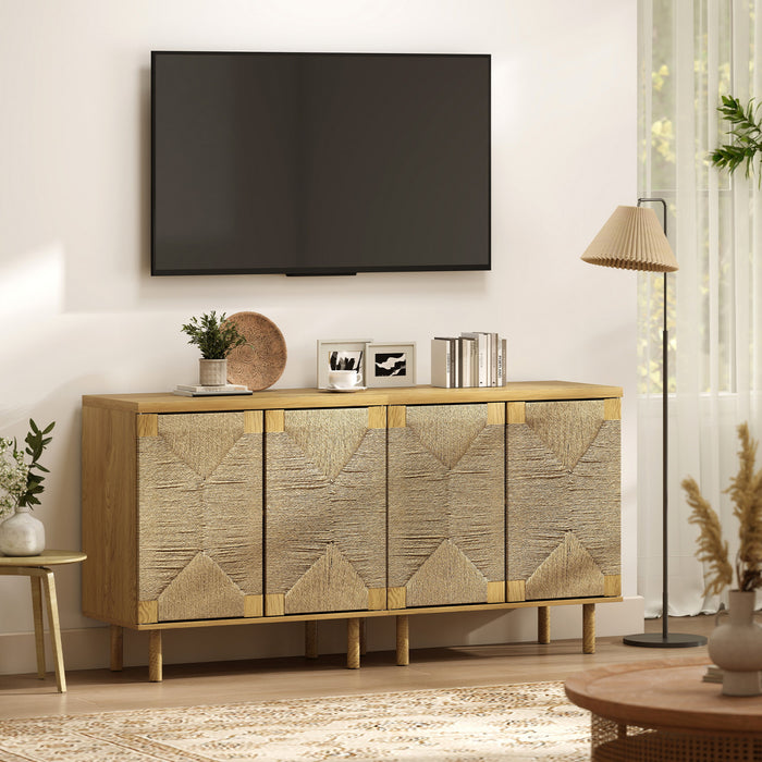 HOMCOM Buffet avec Portes en Corde Tissee, Meuble Buffet, Chene
