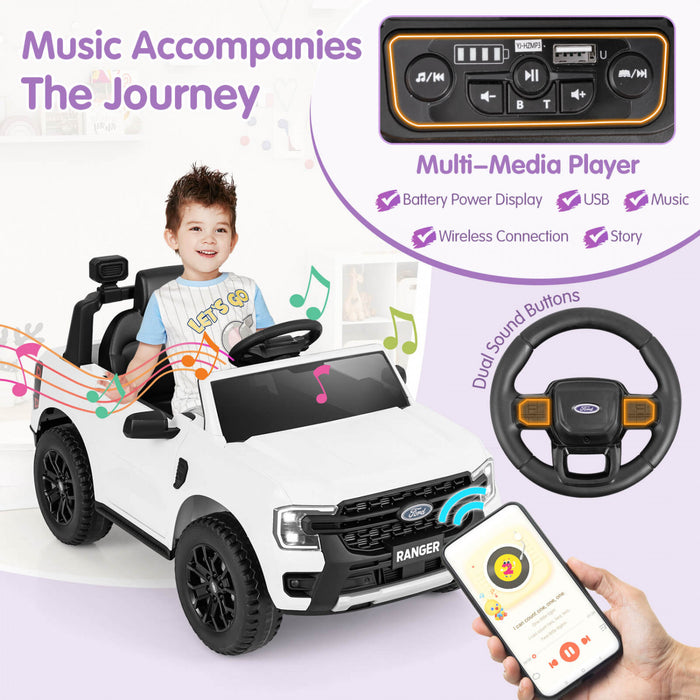 Costway 12v Autorise Ford Ranger Enfants Rouler Sur Voiture Avec Panier De Stockage A Telecommande Blanc