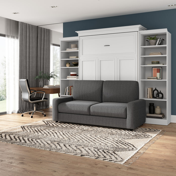 Grand lit escamotable Versatile de Bestar de 115 po (L) avec sofa et organisateurs de garde-robe - blanc 