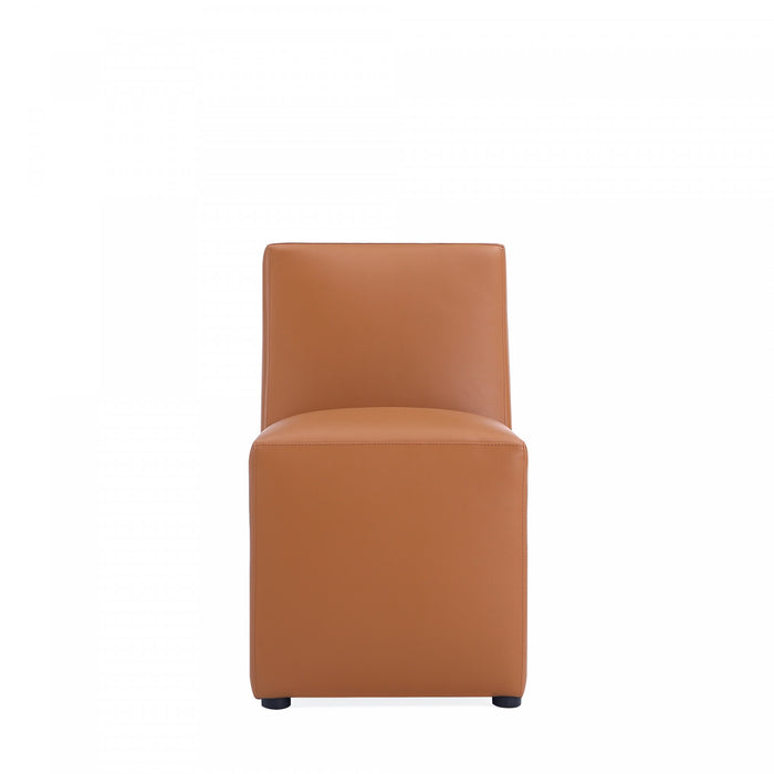 Chaise de salle a manger moderne en cuir vegetalien Anna Square, couleur brun selle - Lot de 2