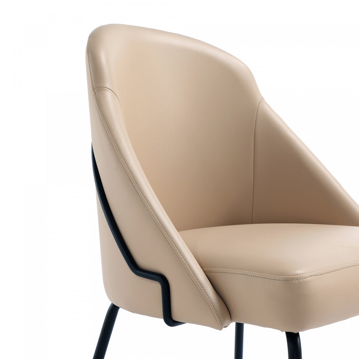 Chaise de salle a manger moderne Gracie en cuir vegetalien et metal, couleur beige et noir - Lot de 4