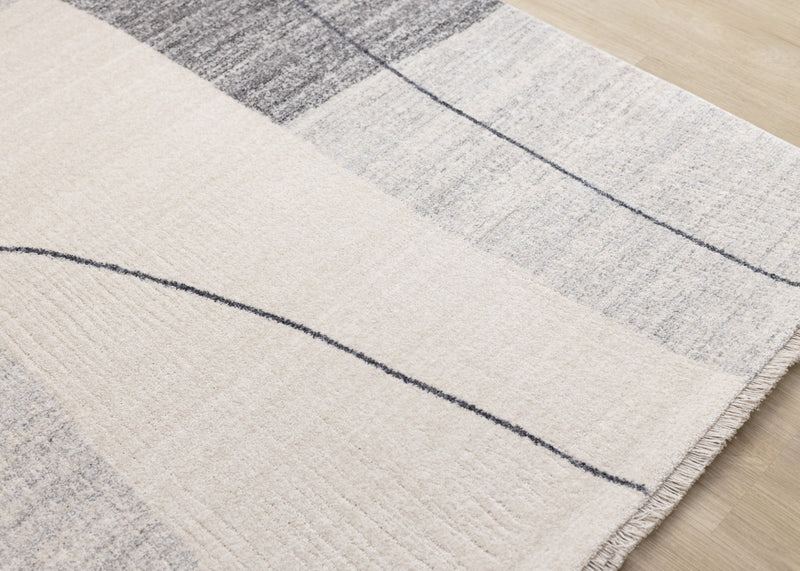 Tapis geometrique gris noir creme Olivia, 5'7\" x 7'10\"
