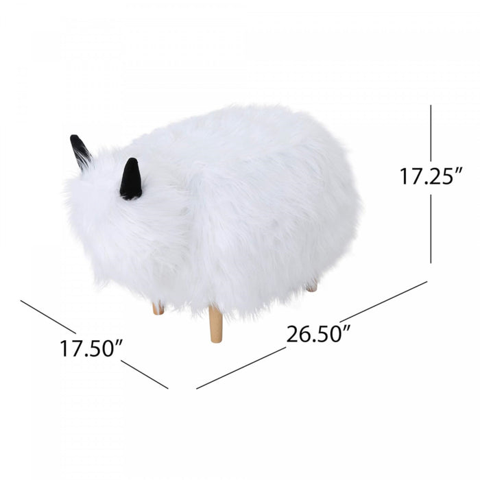 Pouf Repose-pieds Julius En Bois Tapisse Avec Pieds En Forme De Yak, Blanc