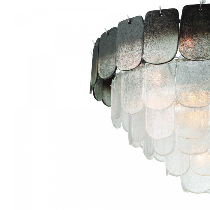 Lustre A 19 lampes Bianca, Nickel Poli, Verre Cristallin Fume De Type Piastra