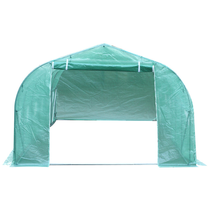 Outsunny 26'l X 10'w X 6.8' H Grande Serre De Jardin En Plein Air Tunnel De Semences De Plantes Tente De Culture Cadre En Acier De Qualite Superieure Vert