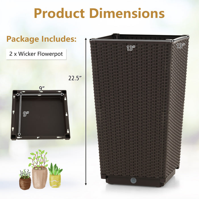 Costway 2pcs Outdoor Wicker Flower Pot 22,5 \"planters Hauts Avec Cafe Trou De Drainage