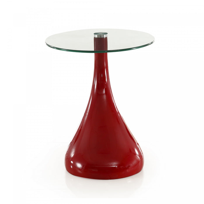 Table d’appoint moderne Lava avec plateau en verre, rouge