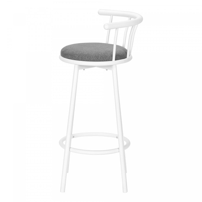 Ensemble de 2 tabourets bar pivotants de hauteur bar de style moderne contemporain avec métal blanc et tissu gris
