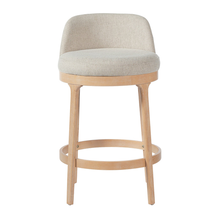 Amelia – Lot de 2 tabourets de bar de hauteur comptoir ergonomiques en bois d’hevea avec revetement en tissu, finition naturelle