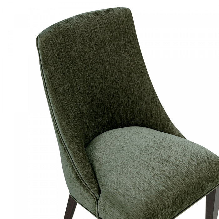 Chaise de salle a manger moderne Beever en bois et chenille vert foret - Lot de 2