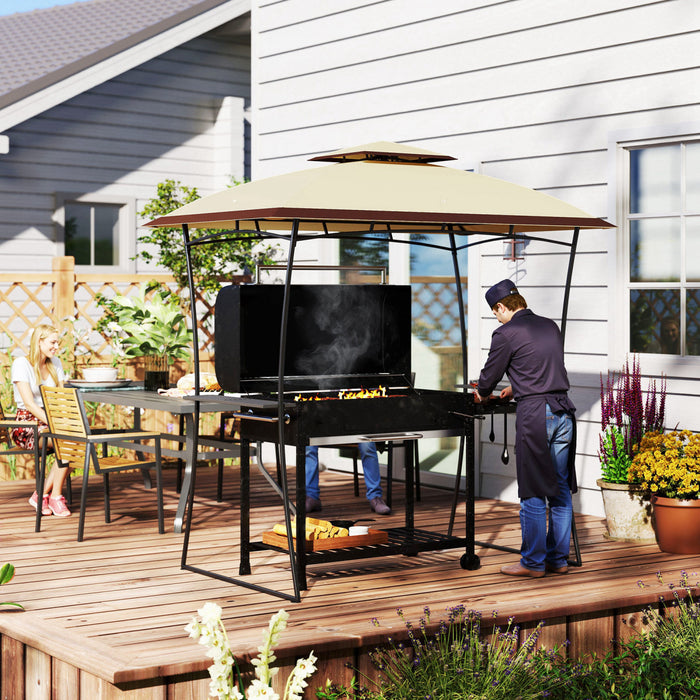 Outsunny Tonnelle De Barbecue A Deux Niveaux 8' X 5', Beige