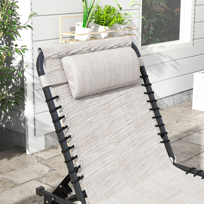 Outsunny 2 Chaises Longues Pliantes, Chaises Longues Avec Appui-tete, Creme