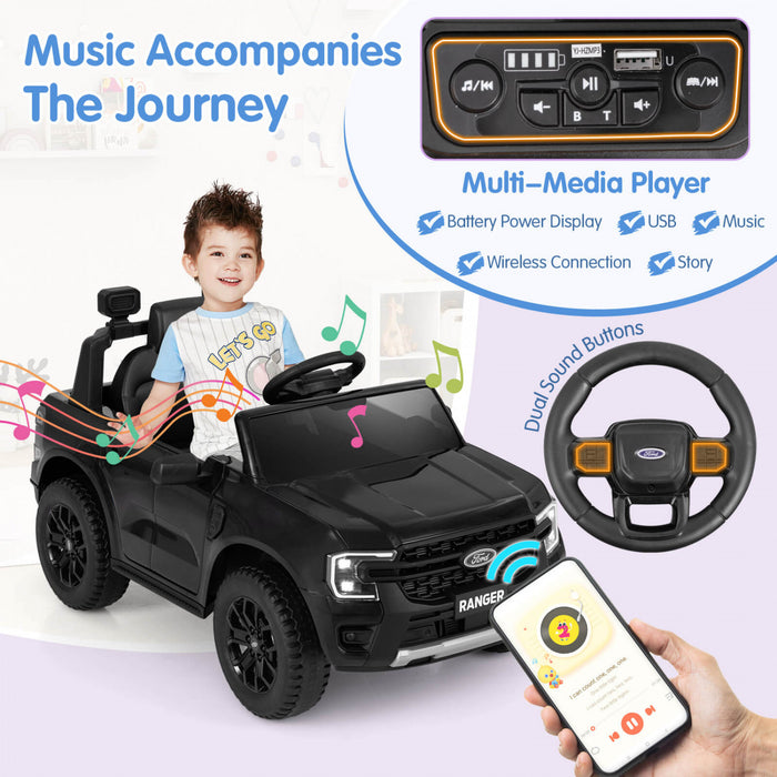 Costway 12v Ford Ranger Enfants Sous Licence Sur Voiture Avec Panier De Stockage A Telecommande Noir
