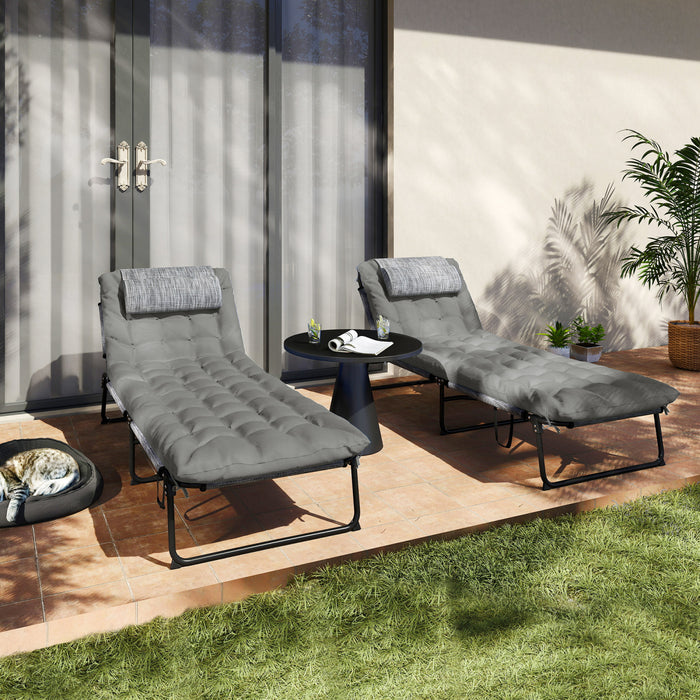 Outsunny 2 Pieces Chaises Longues Pliantes, Chaises Inclinables, Gris