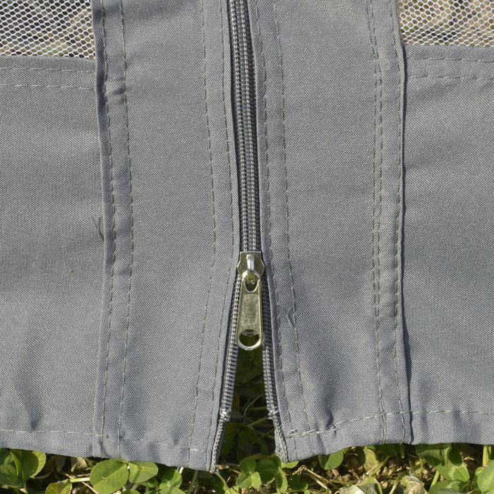 Outsunny Tonnelle Ronde De 12' X 12', Auvent De Terrasse En Forme De Dome Avec Double Toit, Parois Laterales En Filet Et Rideaux, Portes A Fermeture Eclair, Cadre En Acier Solide, Gris