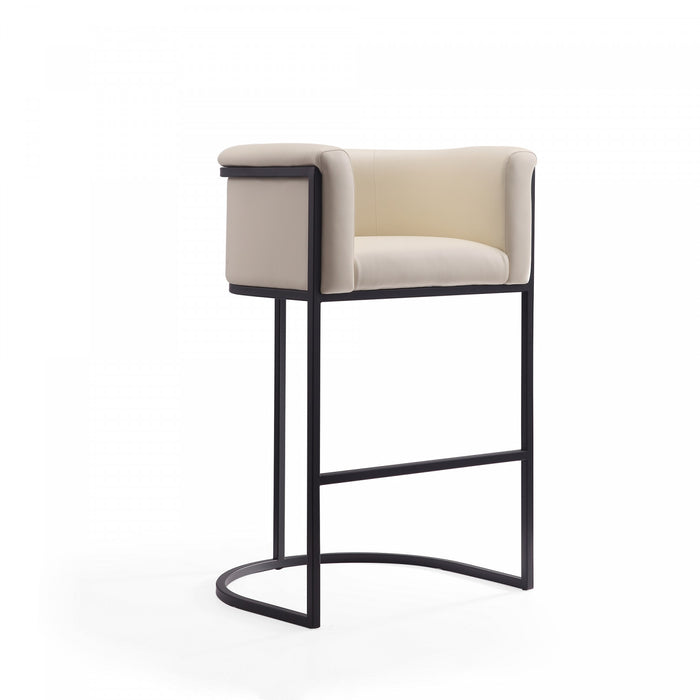 Tabouret de bar cosmopolite mi-siecle moderne en metal et tissu creme - Lot de 3