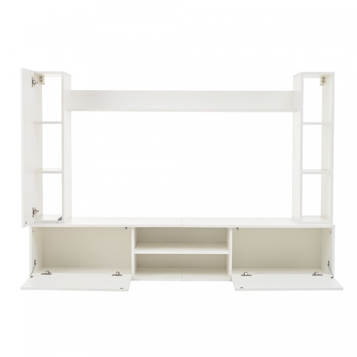 Zara Ensemble Meuble TV Mural 65 po avec Etageres d'Exposition, Blanc
