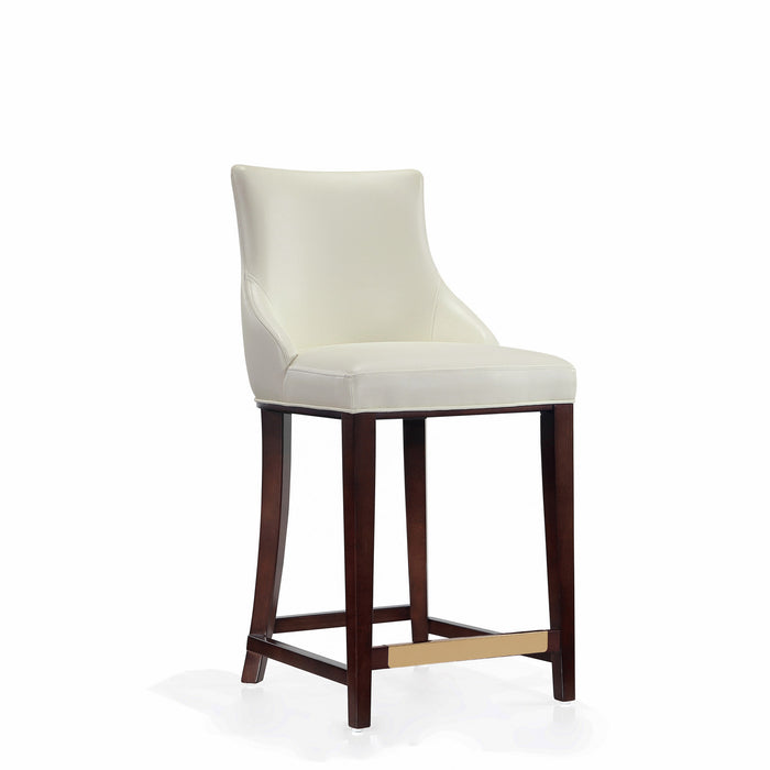 Tabouret de comptoir moderne en bois avec assise rembourree Shubert, ivoire - Lot de 3