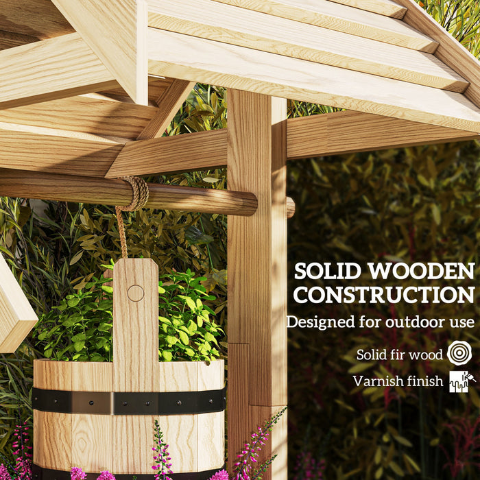 Outsunny Puits a Souhaits Exterieur en Bois avec Seau Suspendu, Naturel