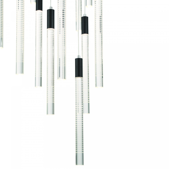 Lustre A 20 lampes A Del Integrees Celine, Laiton Avec Tiges En Verre Rayees Au Laser