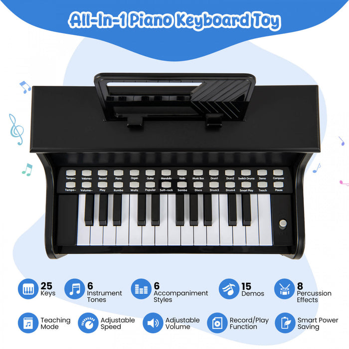 Costway Piano Numerique 25 Touches avec Pupitre, Tabouret, Touches Retroeclairees et Mode Enseignement pour Enfants des 3 Ans - Noir