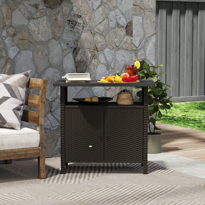 Outsunny Meuble de Rangement en Rotin, Buffet Exterieur, Marron Fonce