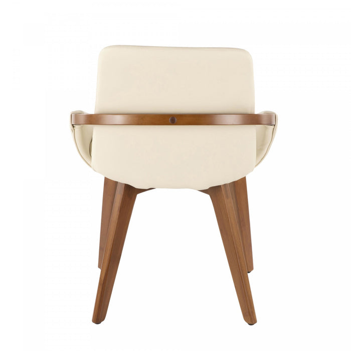 Chaise de salle à manger de style du milieu du 20e siècle Cosmo en similicuir - noyer et crème