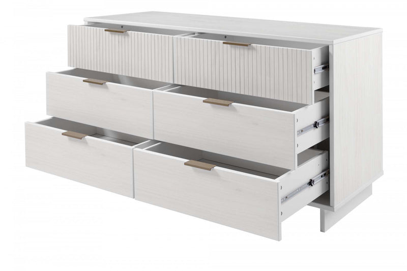 Commode Granville Moderne 55\" en blanc (6 tiroirs)