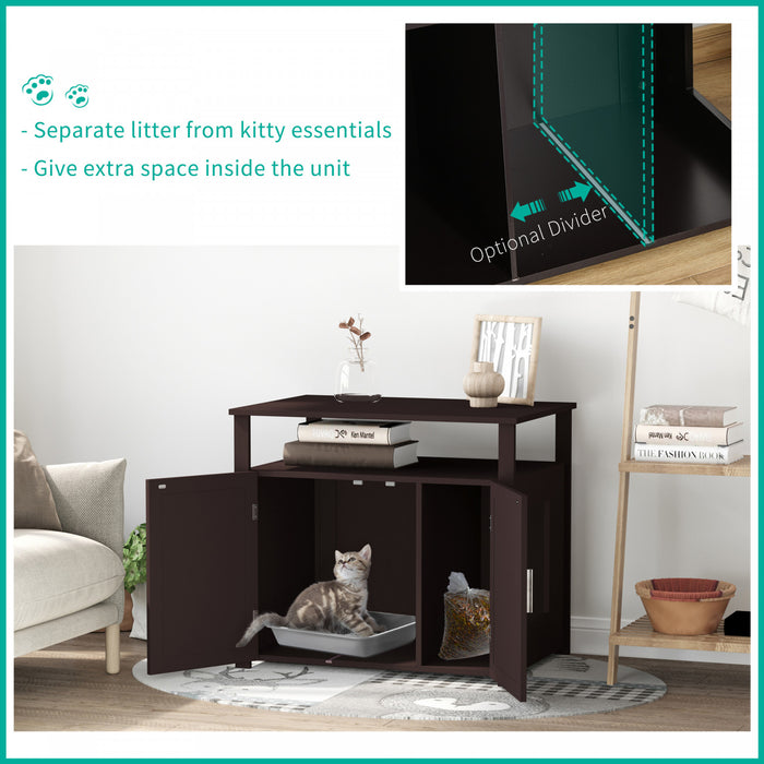 Pawhut En Bois Pour Chat En Bois Litiere Pour Animaux De Compagnie Enceinte Chaton Maison Table De Chevet Table D'appoint Armoire Cachee Avec Separateur Amovible/reglable Portes Magnetiques Marron
