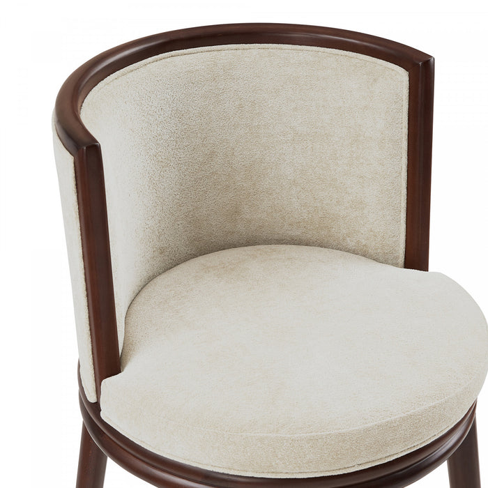 Tabouret de bar moderne en bois avec revetement en tissu creme Evalyn