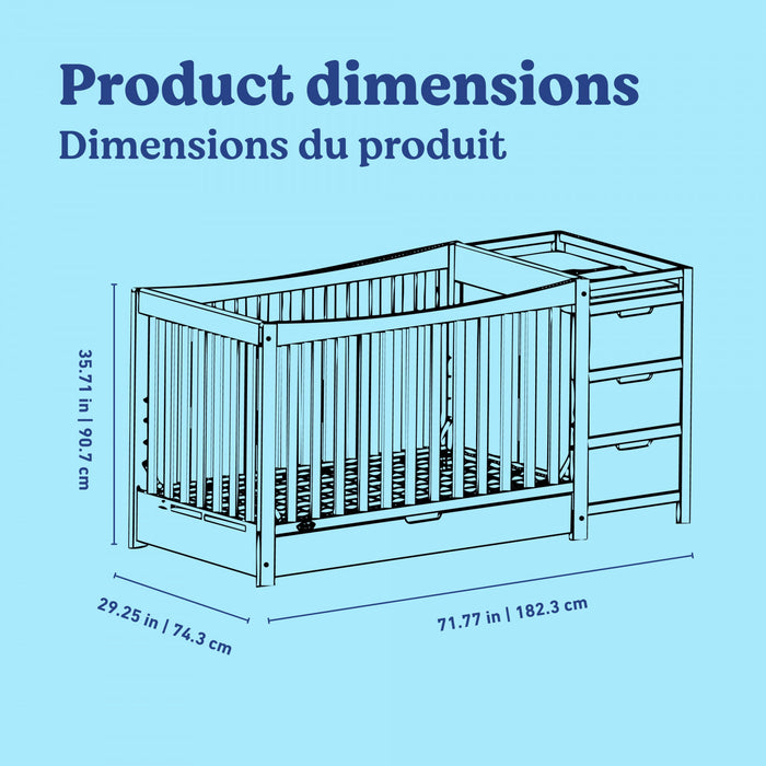 Graco Remi Lit de bebe convertible 4-en-1 avec table a langer - Gris galet avec blanc